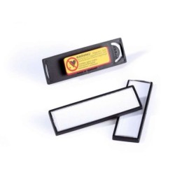 Porta nome durevole con magnete per tessuti - Finestra trasparente effetto lente d'ingrandimento - Cornice nera - Dimensioni 17x