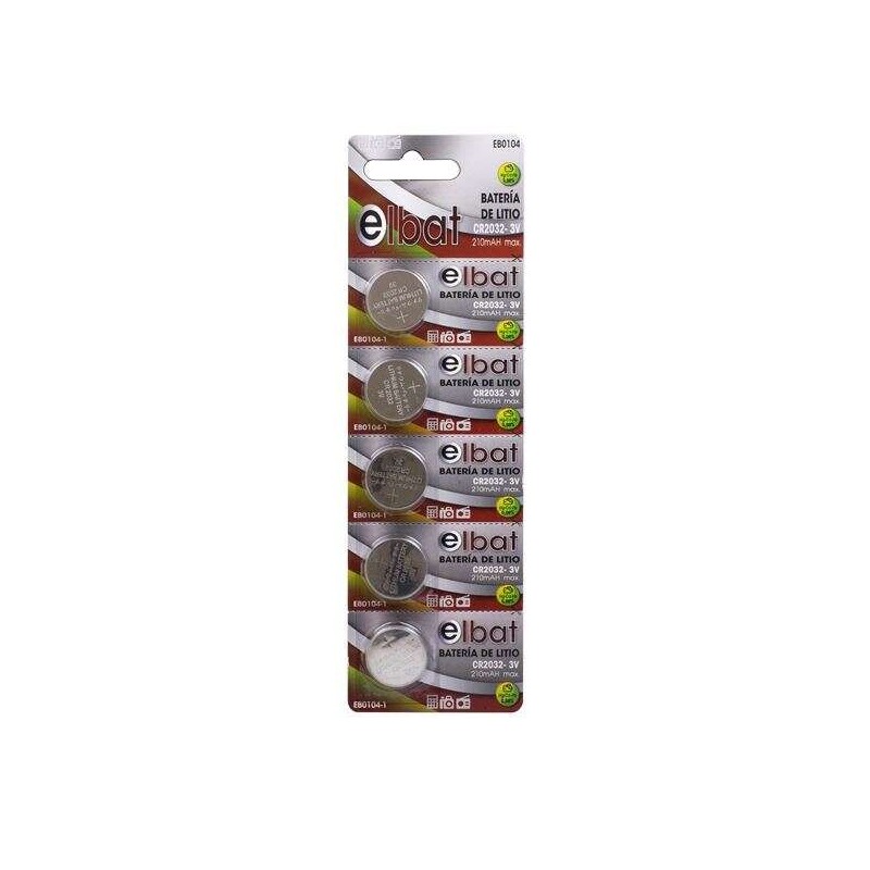 Elbat Confezione da 5 batterie a bottone al litio CR2032 3V Elbat Confezione da 5 batterie a bottone al litio CR2032 3V