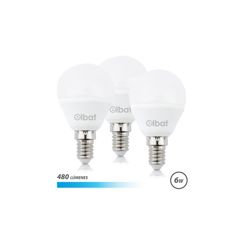 Elbat Pack de 3 Bombillas LED G45 6W E14 480lm - 6500K Luz Fria Elbat Pack de 3 Bombillas LED G45 6W E14 480lm - 6500K Luz Fria