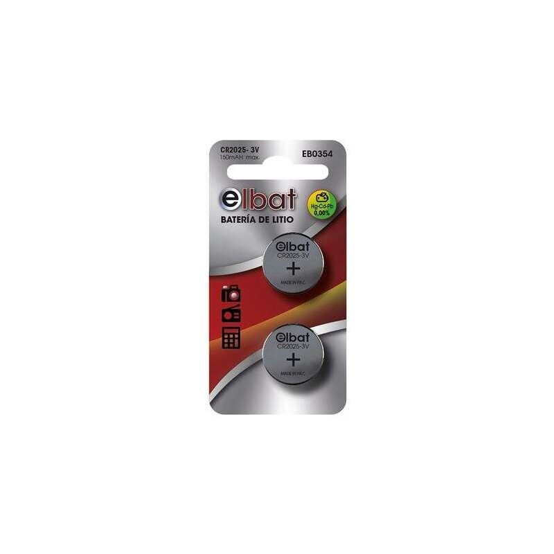Elbat Confezione da 2 batterie a bottone al litio CR2025 3V