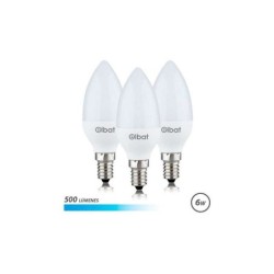 Elbat Bombillas LED C37 Pack de 3 - 6W - 500LM - Base E14 - Luz Fria - Ahorro Energetico - Blanco Frio