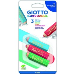 Giotto Happy Eraser Confezione da 3 Gomme - Plastica - Colori Assortiti