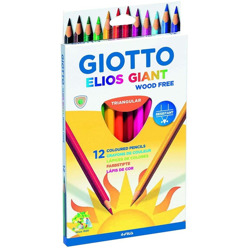 Giotto Elios Giant Wood Free Pack de 12 Lapices Triangulares de Colores - Sin Madera - Mina 5 mm - Colores Surtidos Giotto Elios Giant Wood Free Pack de 12 Lapices Triangulares de Colores - Sin Madera - Mina 5 mm - Colores Surtidos