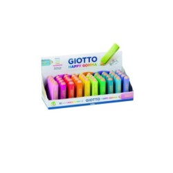 Giotto Happy Gomma Expositor de 40 Gomas de Borrar - Forma de Lapiz - Para Borrar Grafito - 10 Colores Fluo