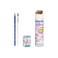 Giotto Candy Collection Acquarell Bote de 18 Lapices de Colores Acuarelables Hexagonales + Pincel - Colores Surtidos