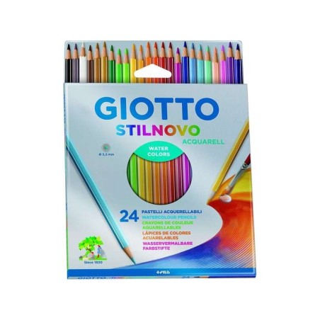 Giotto Stilnovo Acquarell Pack de 24 Lapices de Colores Acuarelables Hexagonales - Mina 3.3 mm - Madera - Colores Surtidos