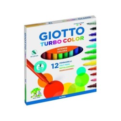 Giotto Turbo Color Pack de 12 Rotuladores - Punta Fina 2.8 mm. - Tinta al Agua - Lavable - Colores Surtidos