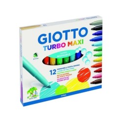 Giotto Turbo Maxi Pack de 12 Rotuladores - Punta Gruesa  5mm - Tinta al Agua - Lavable - Colores Surtidos