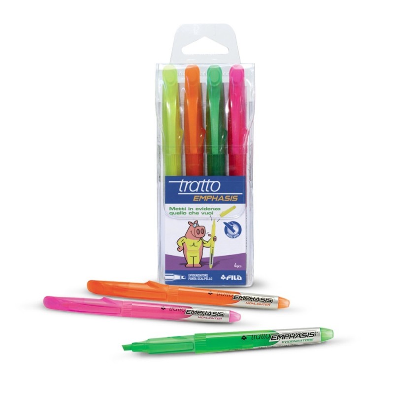 Tratto Emphasis Confezione da 4 Pennarelli Fluorescenti - Inchiostro a Base Acqua - Colori Assortiti Tratto Emphasis Confezione da 4 Pennarelli Fluorescenti - Inchiostro a Base Acqua - Colori Assortiti