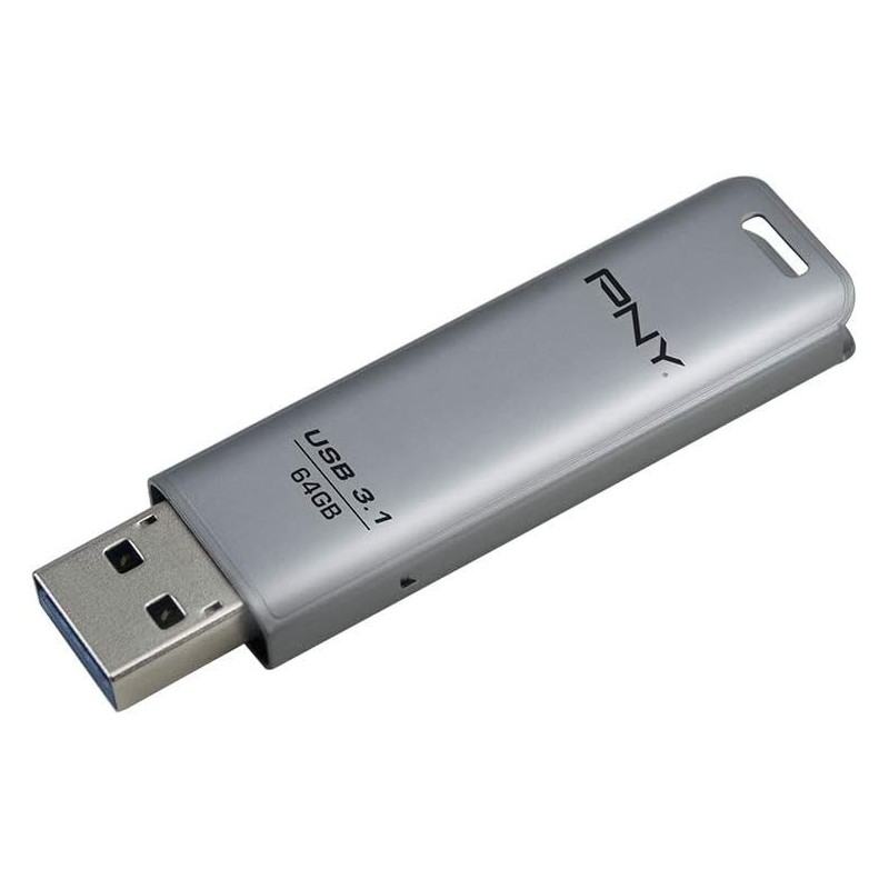 Chiavetta USB 3.1 PNY Elite Steel da 64 GB - Finitura in metallo - Clip portachiavi - Colore acciaio (Pendrive) Chiavetta USB 3.1 PNY Elite Steel da 64 GB - Finitura in metallo - Clip portachiavi - Colore acciaio (Pendrive)