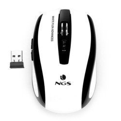 Mouse wireless USB avanzato NGS Flea 1600 dpi - 5 pulsanti - Utilizzo per destrimani - Colore bianco/nero