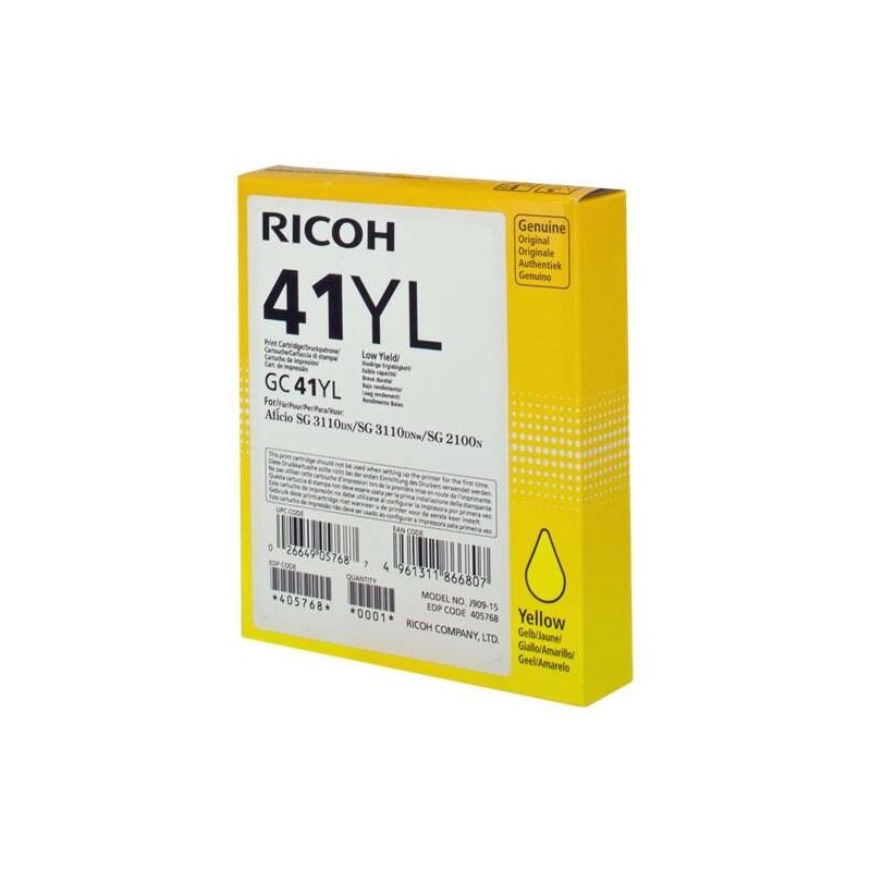 Ricoh GC41YL Amarillo Cartucho de Gel Original - 405768 Ricoh GC41YL Amarillo Cartucho de Gel Original - 405768