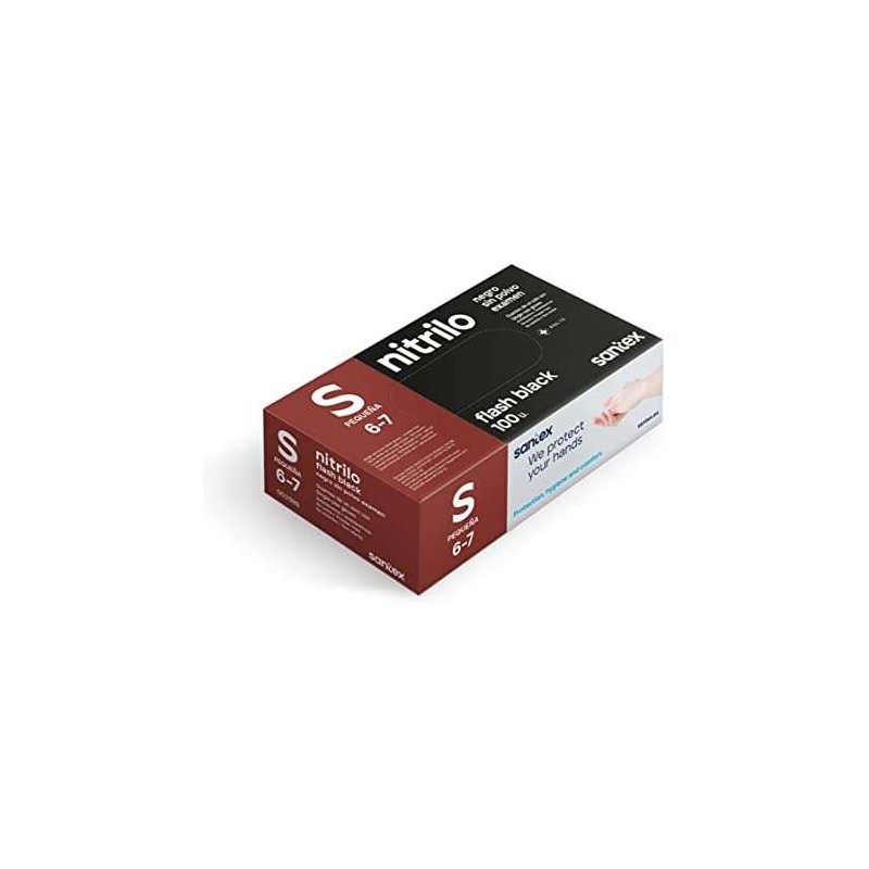 Santex Flash Black Pack de 100 Guantes de Nitrilo Talla S - 6 gramos - Sin Polvo - Libre de Latex - No Esteriles - Color Negro
