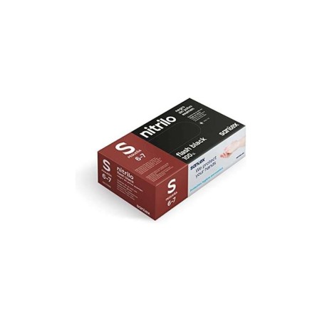 Santex Flash Black Pack de 100 Guantes de Nitrilo Talla S - 6 gramos - Sin Polvo - Libre de Latex - No Esteriles - Color Negro