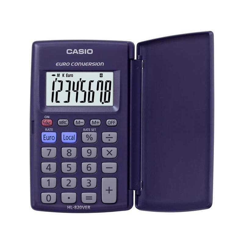 Casio HL820VER Calculadora con Tapa - Funcion Conversor de Euros - Pantalla LCD de 8 Digitos - Color Azul Casio HL820VER Calculadora con Tapa - Funcion Conversor de Euros - Pantalla LCD de 8 Digitos - Color Azul
