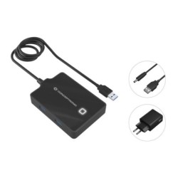 Conceptronic Hub USB-A 3.0 con 4x USB-A 3.0 - Cable de 0.90m - Adaptador de Corriente Incluido