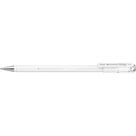 Pentel Hybrid Milky Penna a sfera - Punta fine 0,8 mm - Tratto 0,4 mm - Inchiostro gel opaco - Colore bianco pastello 12pz 12pz