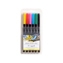 Lyra Aqua Brush Duo Pack 6 Rotuladores de Doble Punta - Trazos 1-5 y 1mm - Tinta Base de Agua - Colores Tonos Primarios