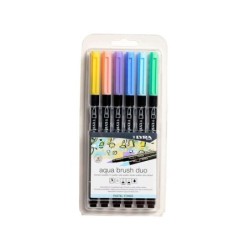 Lyra Aqua Brush Duo Pack 6 Rotuladores de Doble Punta - Trazos 1-5 y 1mm - Tinta Base de Agua - Colores Tonos Pastel