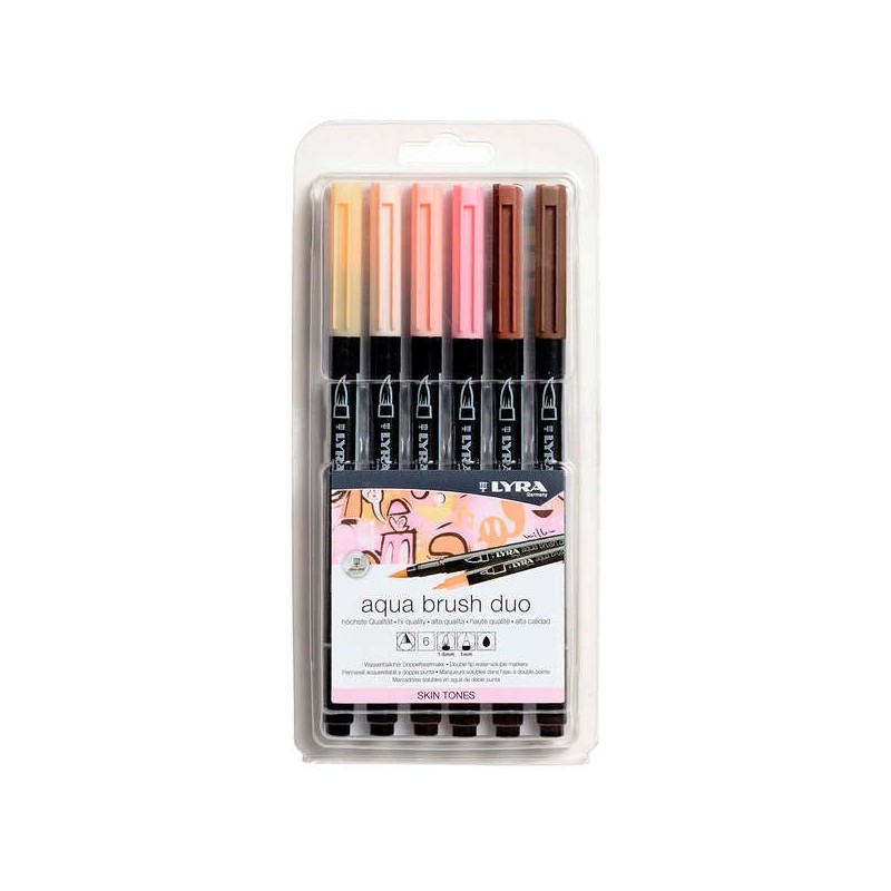 Lyra Aqua Brush Duo Pack 6 pennarelli a doppia punta - Tratti 1-5 e 1 mm - Inchiostro a base d'acqua - Colori tonalità della pel Lyra Aqua Brush Duo Pack 6 pennarelli a doppia punta - Tratti 1-5 e 1 mm - Inchiostro a base d'acqua - Colori tonalità della pel