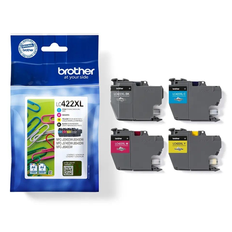 Confezione da 4 cartucce d'inchiostro originali Brother LC422XL - LC422XLVAL