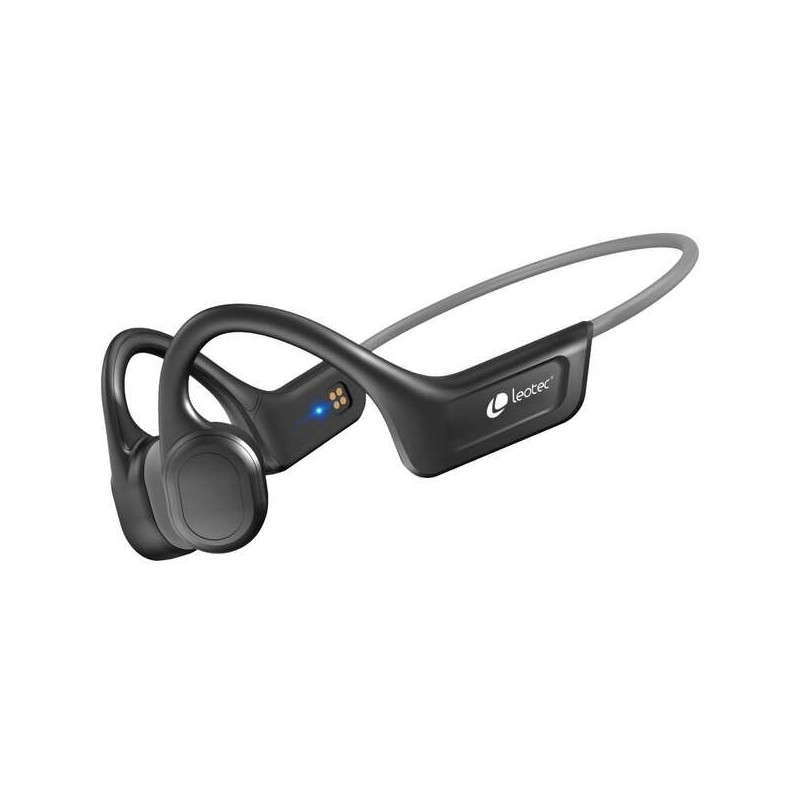 Leotec Run Pro Auriculares Deportivos de Conduccion Osea Bluetooth 5.3 - Bateria de 230mAh - Resistencia IPX7 - Color Negro/Gris