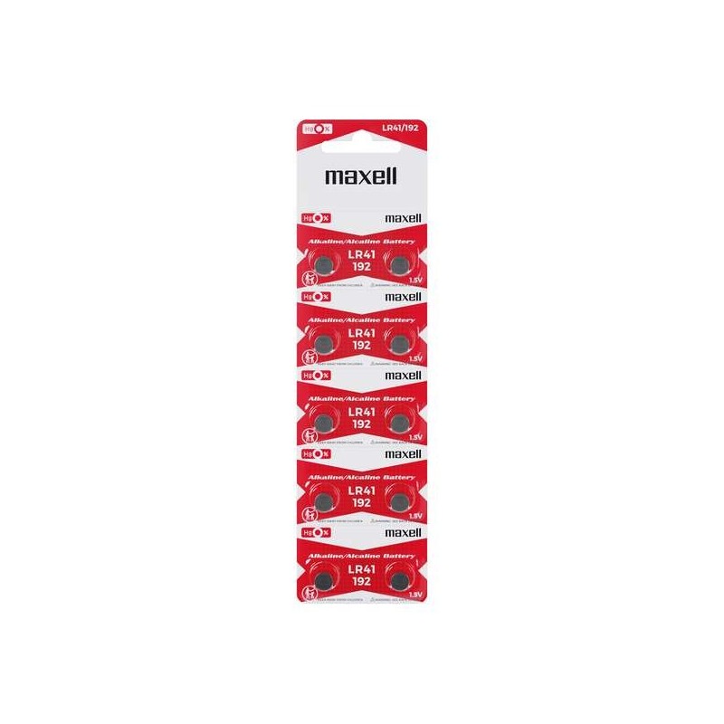 Maxell Confezione da 10 batterie alcaline a bottone LR41 1,5 V Maxell Confezione da 10 batterie alcaline a bottone LR41 1,5 V