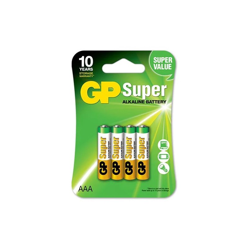 GP Confezione da 4 batterie super alcaline LR03 AAA 1,5V GP Confezione da 4 batterie super alcaline LR03 AAA 1,5V