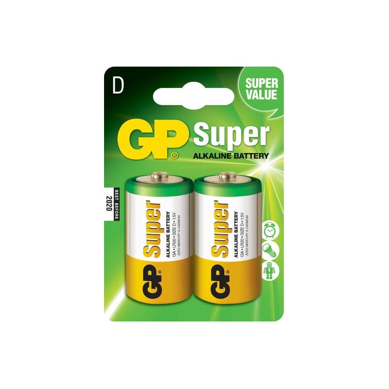 GP Pack de 2 Pilas Super Alcalinas LR20 D 1.5V