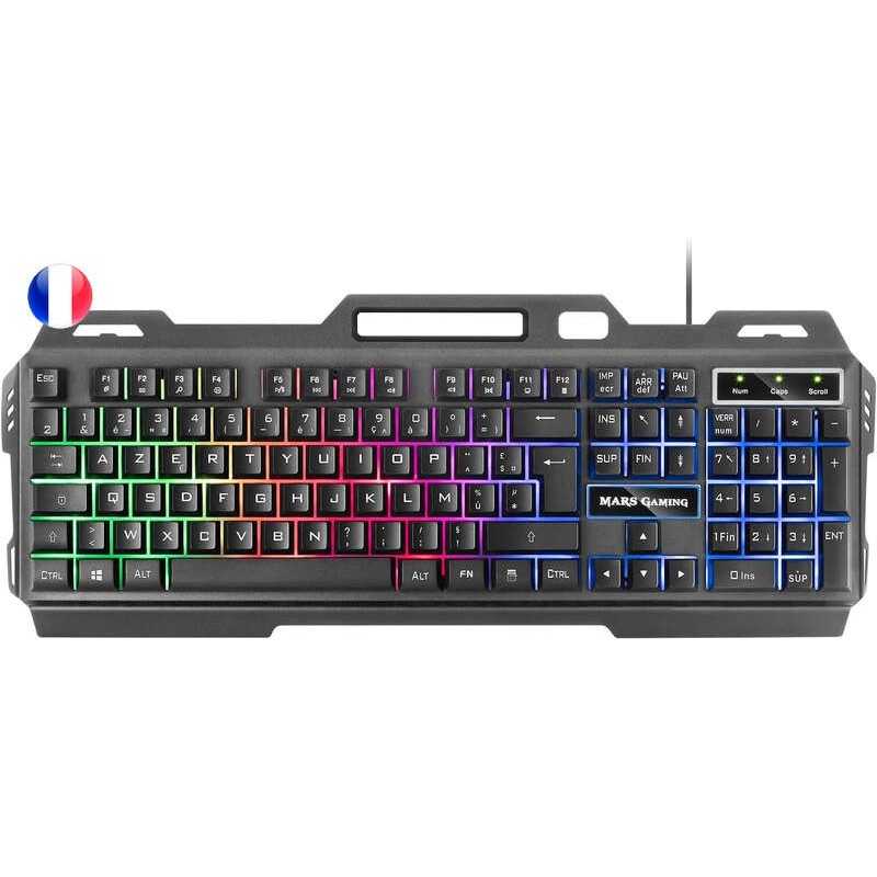 Tastiera da Gaming Mars Gaming MK120 - Alluminio - Illuminazione FRGB - Supporto Smartphone - Francese - Colore Nero Tastiera da Gaming Mars Gaming MK120 - Alluminio - Illuminazione FRGB - Supporto Smartphone - Francese - Colore Nero
