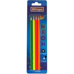 MKtape Pack de 4 Lapices Triangulares de Colores - Mina de 3,0mm - Resistencia a la Rotura - Colores Neon