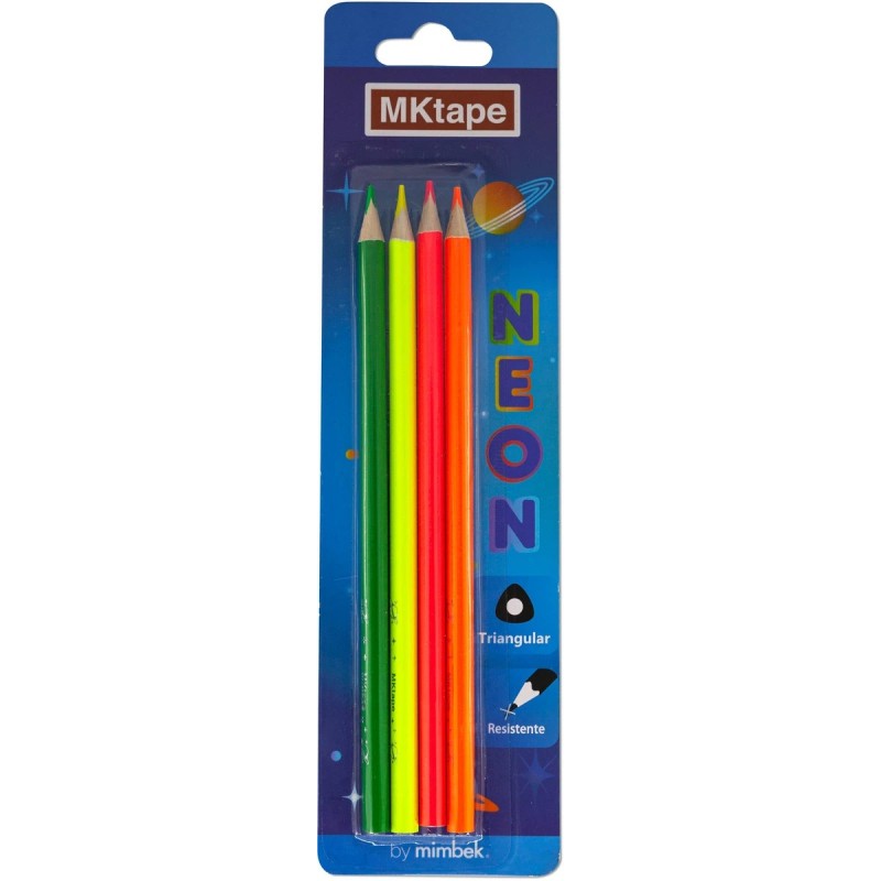 MKtape Pack de 4 Lapices Triangulares de Colores - Mina de 3,0mm - Resistencia a la Rotura - Colores Neon MKtape Pack de 4 Lapices Triangulares de Colores - Mina de 3,0mm - Resistencia a la Rotura - Colores Neon