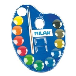 Milan 053412 Tavolozza da 12 Acquerelli Ø25 mm + Pennello Serie 101 - Miscelabili - Colori Assortiti 6pz 6pz
