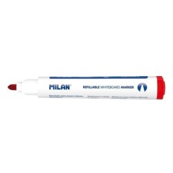 Milan Rotuladores para Pizarra Blanca Recargables - Punta Redonda 5mm - Tinta a base de Alcohol - Borrable en Seco - Color Rojo