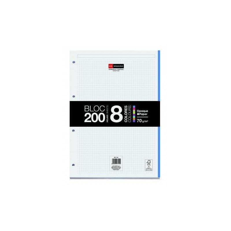 Miquel Rius Bloc8 Bloc Encolado Formato A4 - 200 Hojas de 70gr con 4 Taladros - Base de Carton - Cuadricula 5x5 Miquel Rius Bloc8 Bloc Encolado Formato A4 - 200 Hojas de 70gr con 4 Taladros - Base de Carton - Cuadricula 5x5