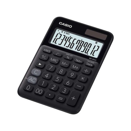Piccola calcolatrice da tavolo Casio MS-20UC - Schermo LCD a 12 cifre - Alimentazione solare e a batteria - Colore nero