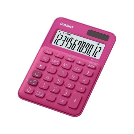 Casio MS-20UC Calculadora de Sobremesa Pequeña - Pantalla LCD de 12 Digitos - Alimentacion Solar y Pilas - Color Rosa Fucsia