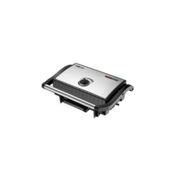 Muvip Sandwichera Inox Placa Lisa 1500W - Temperatura Regulable - Placa Superior Basculante - Presion Uniforme - Asa Tacto Frio