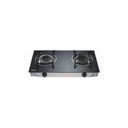 Muvip Cocina de Gas Inox 2 Fuegos - Cristal Templado - Encendido Piezoelectrico - Quemador de Hierro Fundido Desmontable