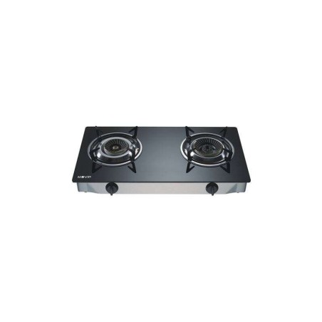 Muvip Cocina de Gas Inox 2 Fuegos - Cristal Templado - Encendido Piezoelectrico - Quemador de Hierro Fundido Desmontable