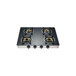 Muvip Cocina de Gas Inox 4 Fuegos - Cristal Templado - Encendido Piezoelectrico - Quemador de Hierro Fundido Desmontable