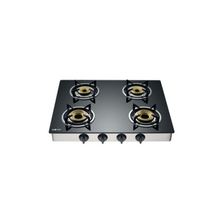 Muvip Cocina de Gas Inox 4 Fuegos - Cristal Templado - Encendido Piezoelectrico - Quemador de Hierro Fundido Desmontable