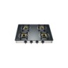 Muvip Cocina de Gas Inox 4 Fuegos - Cristal Templado - Encendido Piezoelectrico - Quemador de Hierro Fundido Desmontable