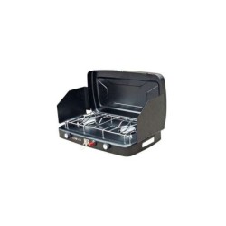 Muvip Cocina de Gas 2 Fuegos + Protectores Contra Viento - Protectores contra el Viento - Base Antideslizante - Color Negro