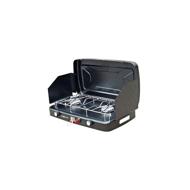 Muvip Fornello A Gas 2 Fuochi + Paravento - Protezioni Vento - Base Antiscivolo - Colore Nero Muvip Fornello A Gas 2 Fuochi + Paravento - Protezioni Vento - Base Antiscivolo - Colore Nero