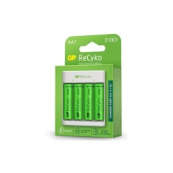 Pacchetto caricabatterie USB GP ReCyko + 4 batterie ricaricabili AA da 2100 mAh