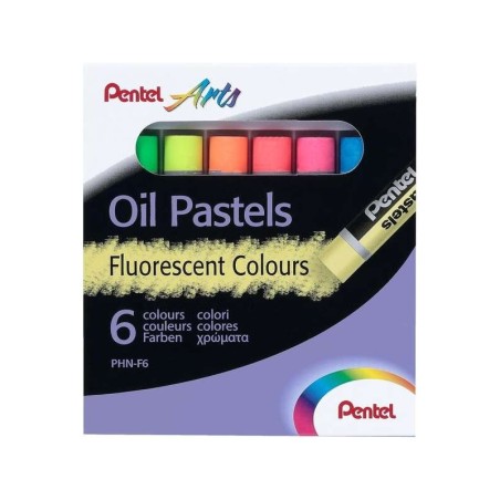 Pentel Oil Pastels Pack de 6 Pasteles Oleo Fluorescentes - Blandos, Cremosos y de Secado Lento - Colores Fluorescentes Surtidos