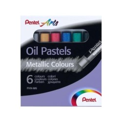 Pentel Oil Pastels Pack de 6 Pasteles Oleo Metalicos - Blandos, Cremosos y de Secado Lento - Colores Metalicos Surtidos