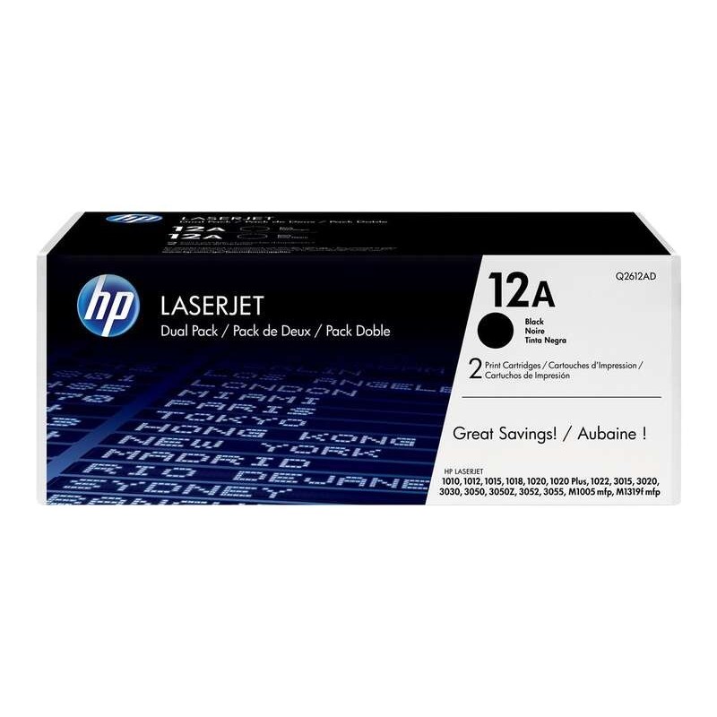 Confezione da 2 cartucce toner originali HP Q2612A nera - 12A Confezione da 2 cartucce toner originali HP Q2612A nera - 12A