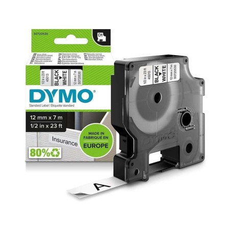Nastro per etichette originale Dymo D1 45013 per etichettatrice - Testo nero su sfondo bianco - Larghezza 12 mm x 7 metri - S072